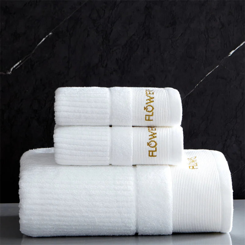 Cotton Towel Set – Soft, Absorbent, Embroidered, Thickened